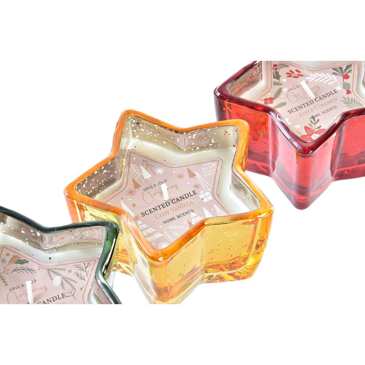 Vela DKD Home Decor Amarillo Rojo Verde Estrella Navidad 10 x 10 x 5,5 cm (3 Unidades)