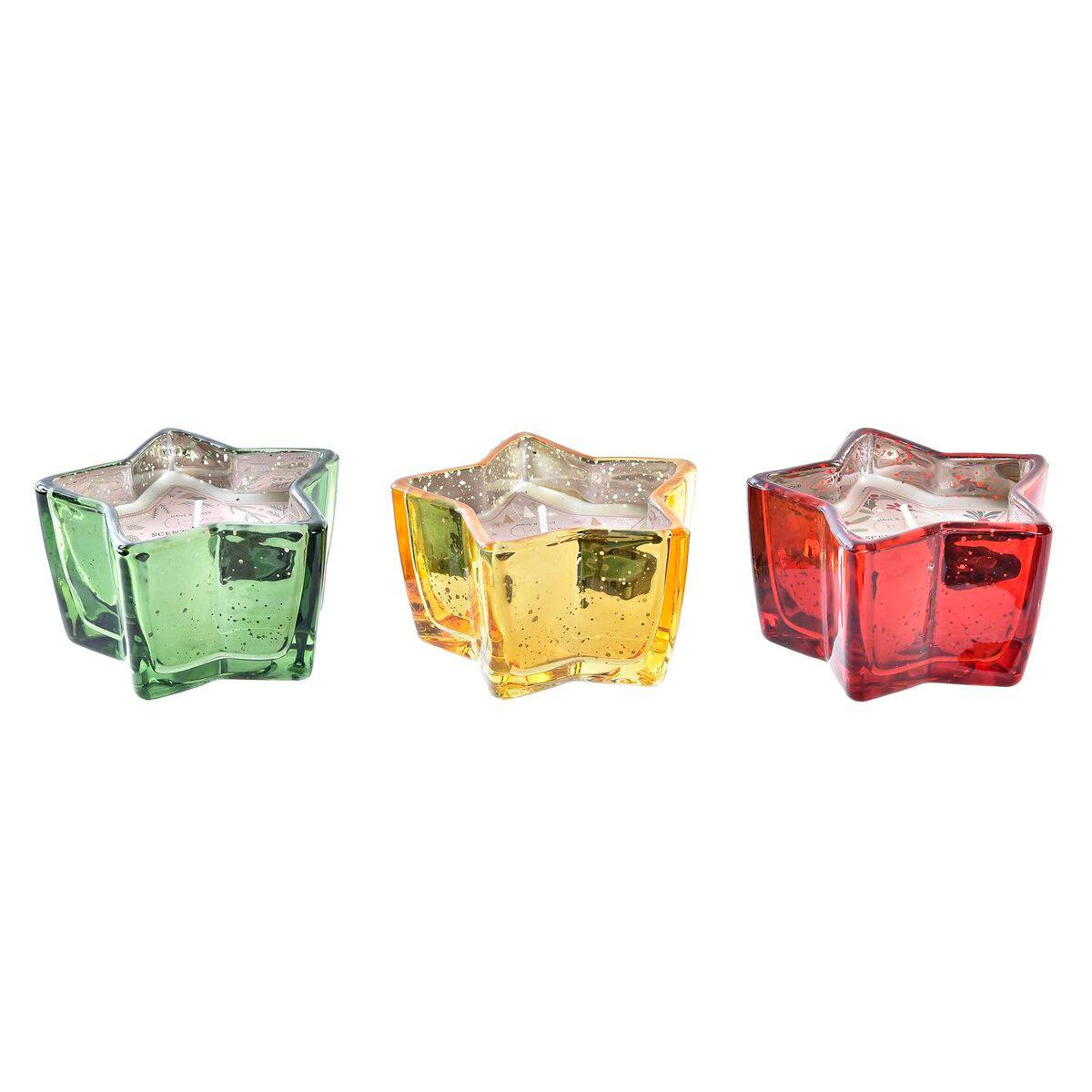 Vela DKD Home Decor Amarillo Rojo Verde Estrella Navidad 10 x 10 x 5,5 cm (3 Unidades)