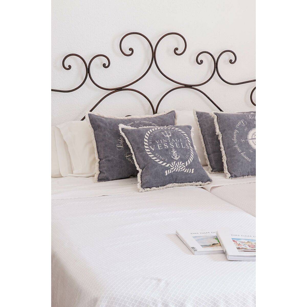 Cojín DKD Home Decor Azul Blanco Flecos Mediterráneo Marino 45 x 10 x 45 cm (2 Unidades)