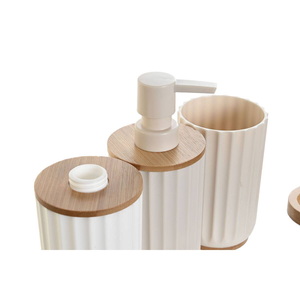 Set de Baño DKD Home Decor Blanco Beige Bambú Poliestireno 16 x 9 x 18 cm 3 Piezas (2 Unidades)