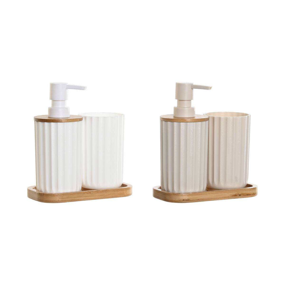 Set de Baño DKD Home Decor Blanco Beige Bambú Poliestireno 16 x 9 x 18 cm 3 Piezas (2 Unidades)