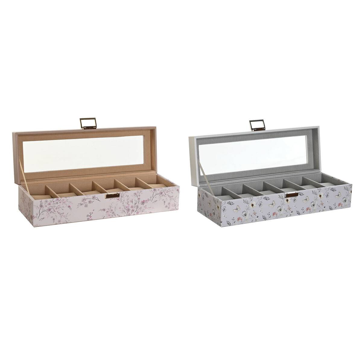 Caja para Relojes DKD Home Decor Azul Rosa claro Cristal 33 x 11 x 9 cm (2 Unidades)