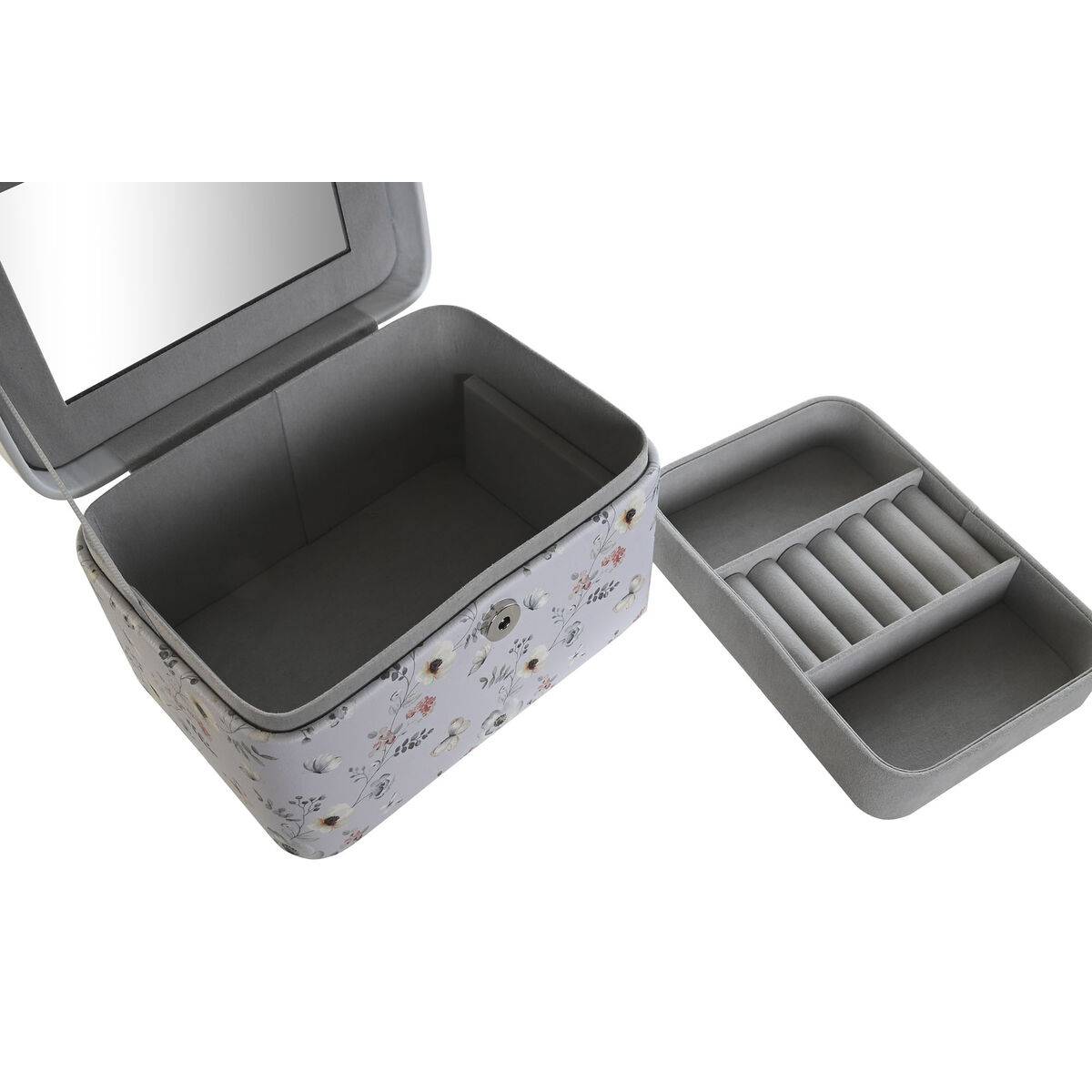 Caja-Joyero DKD Home Decor Azul Gris Camel Rosa claro Poliuretano Espejo 17 x 12 x 10 cm (2 Unidades)