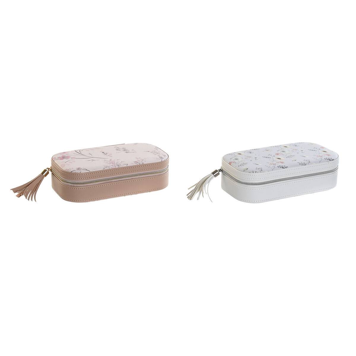 Caja-Joyero DKD Home Decor Azul Gris Camel Rosa claro Poliuretano Espejo 18,5 x 10 x 5 cm (2 Unidades)