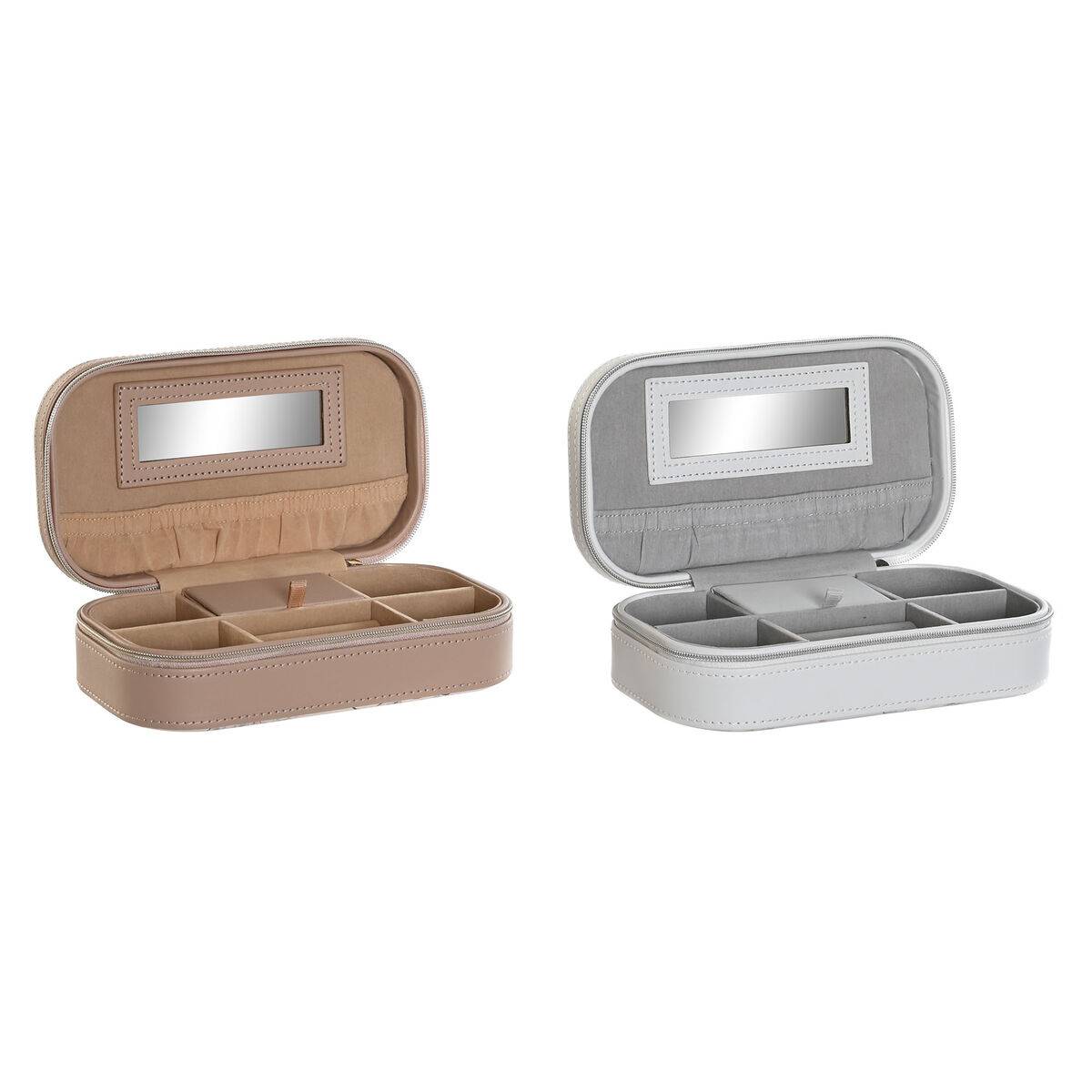 Caja-Joyero DKD Home Decor Azul Gris Camel Rosa claro Poliuretano Espejo 18,5 x 10 x 5 cm (2 Unidades)