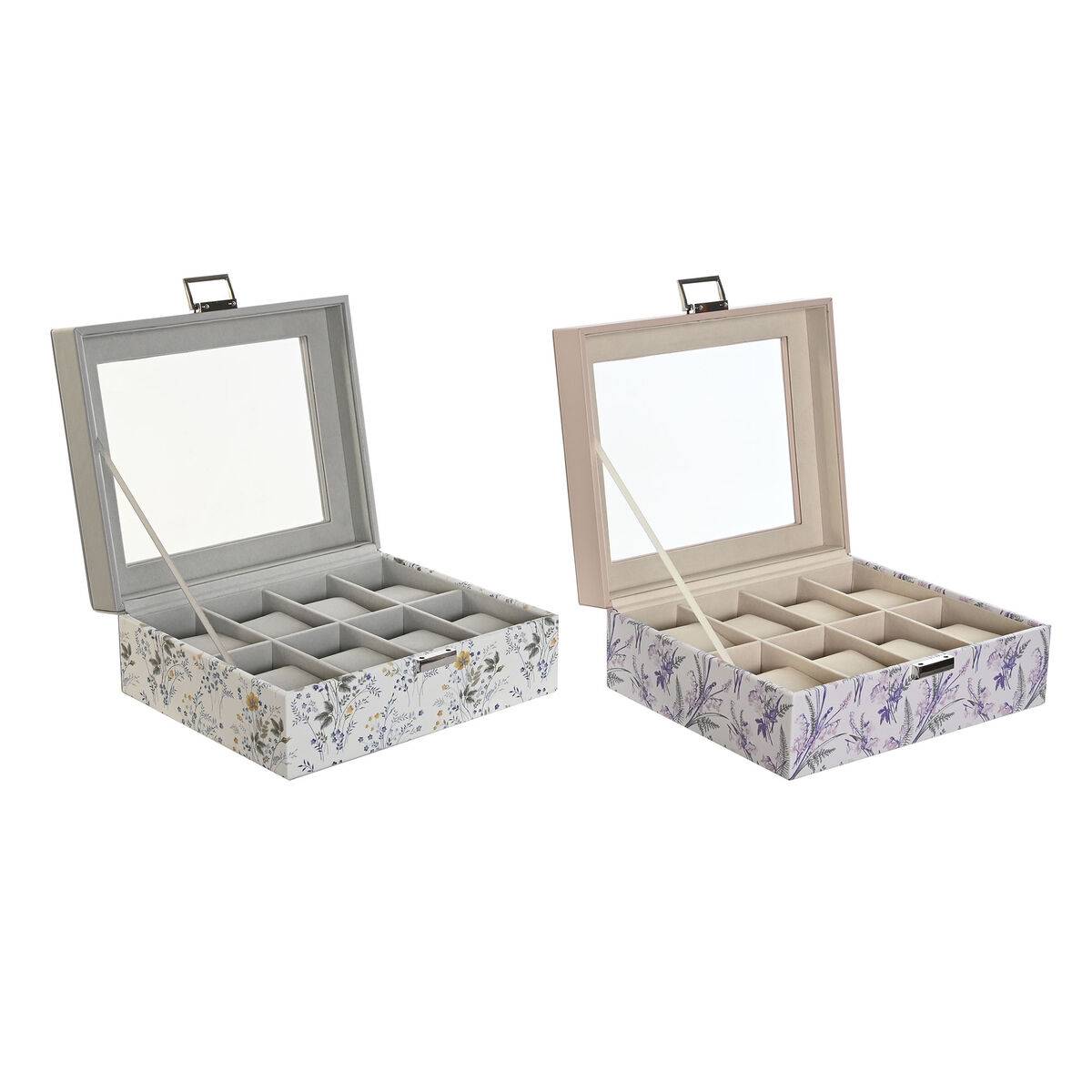 Caja para Relojes DKD Home Decor Blanco Gris Lila Rosa claro PVC Cristal 22,5 x 19,5 x 9,5 cm (2 Unidades)