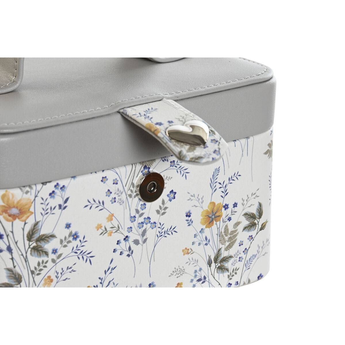 Caja-Joyero DKD Home Decor Blanco Gris Lila Rosa claro Poliuretano Espejo 17 x 12 x 10 cm (2 Unidades)