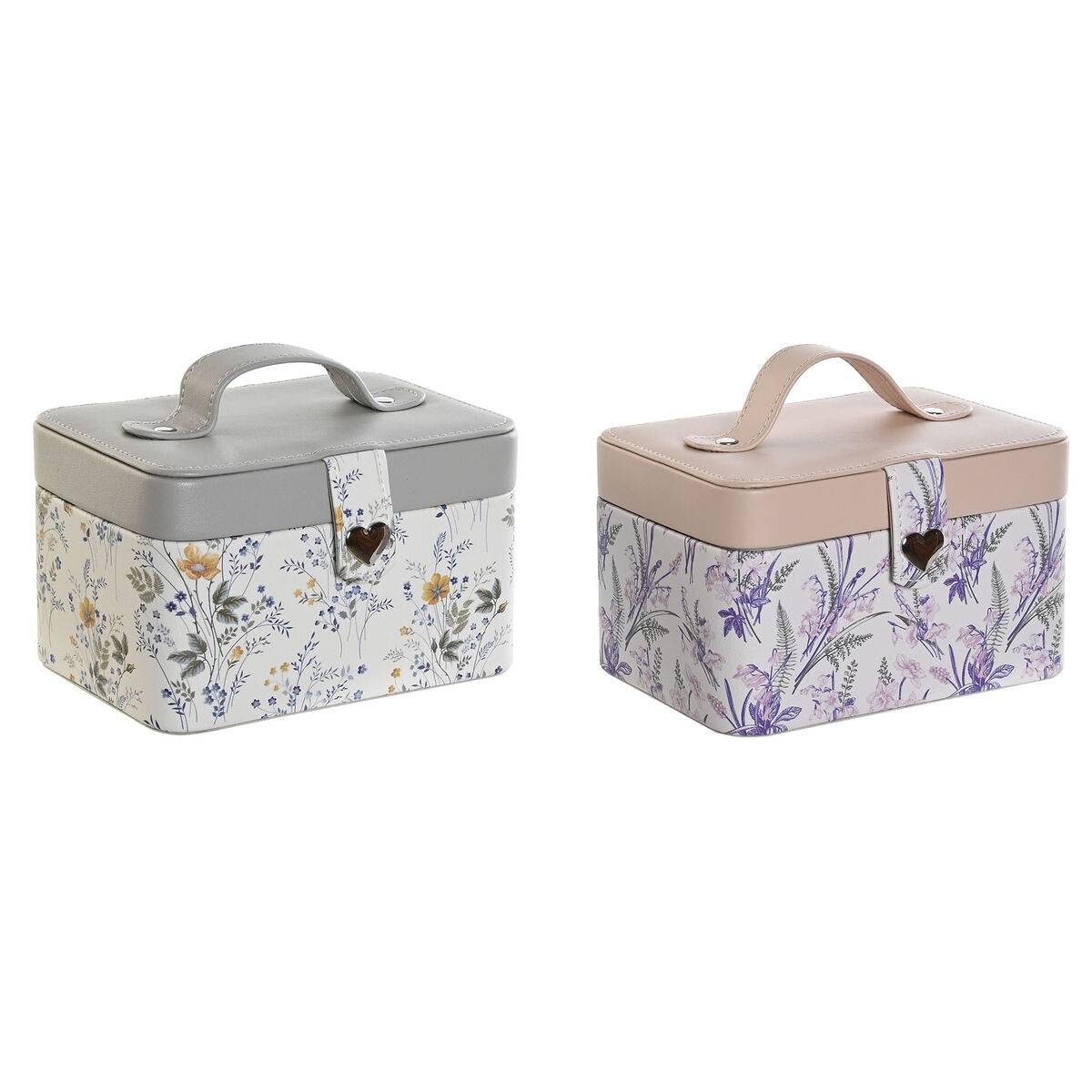 Caja-Joyero DKD Home Decor Blanco Gris Lila Rosa claro Poliuretano Espejo 17 x 12 x 10 cm (2 Unidades)
