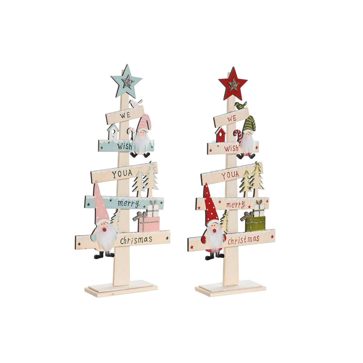 Árbol de Navidad DKD Home Decor Rojo Rosa Madera 17,5 x 5 x 38 cm (2 Unidades)