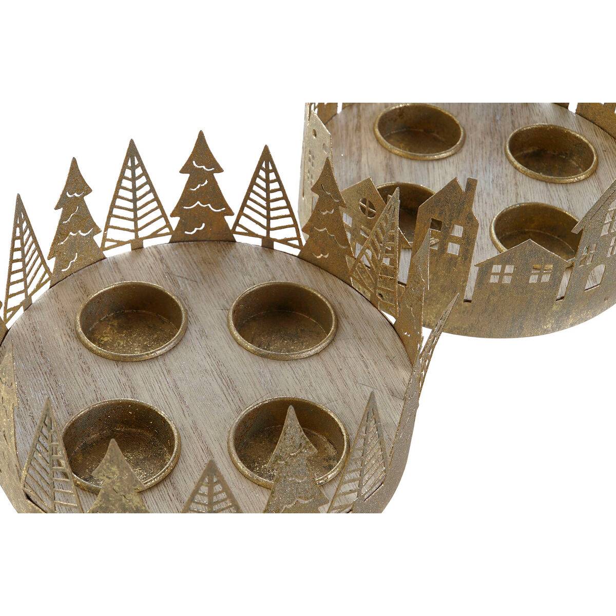 Portavelas Navideño DKD Home Decor Dorado Natural 16,5 x 16,5 x 8,5 cm (2 Unidades)