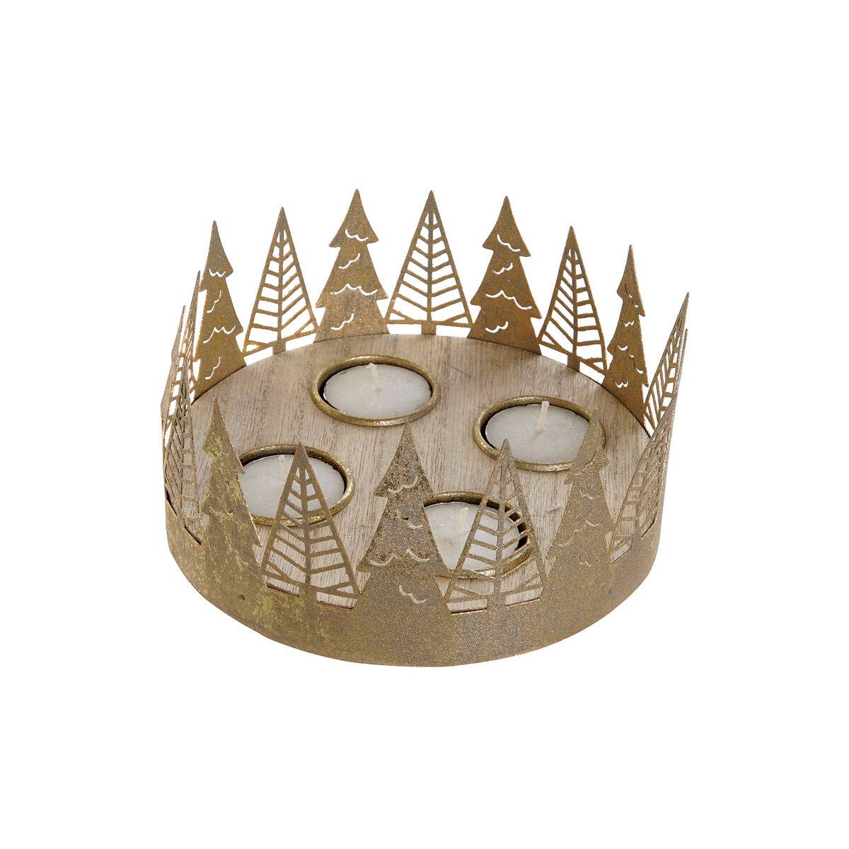 Portavelas Navideño DKD Home Decor Dorado Natural 16,5 x 16,5 x 8,5 cm (2 Unidades)