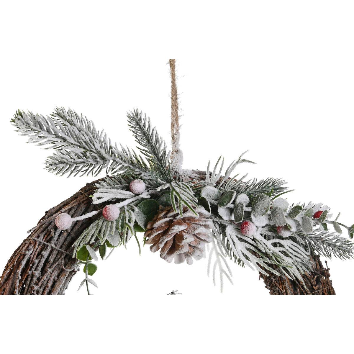 Corona de Navidad DKD Home Decor Natural Mimbre Piña Nevado 32 x 7 x 32 cm (2 Unidades)