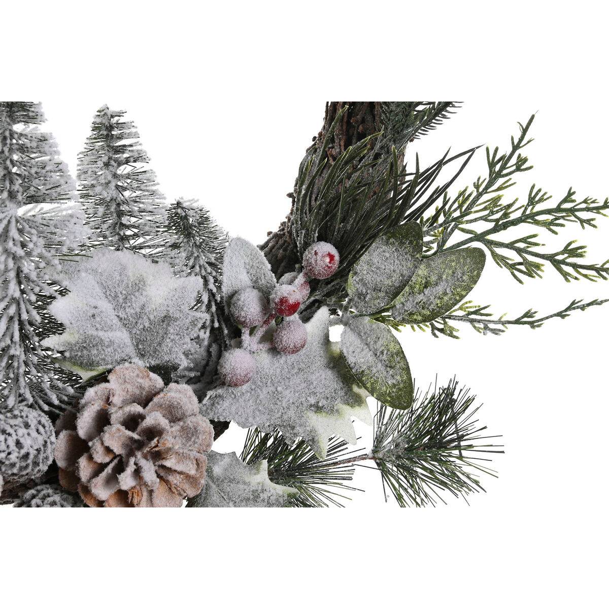 Corona de Navidad DKD Home Decor Natural Mimbre Piña Nevado 46 x 7 x 46 cm (2 Unidades)