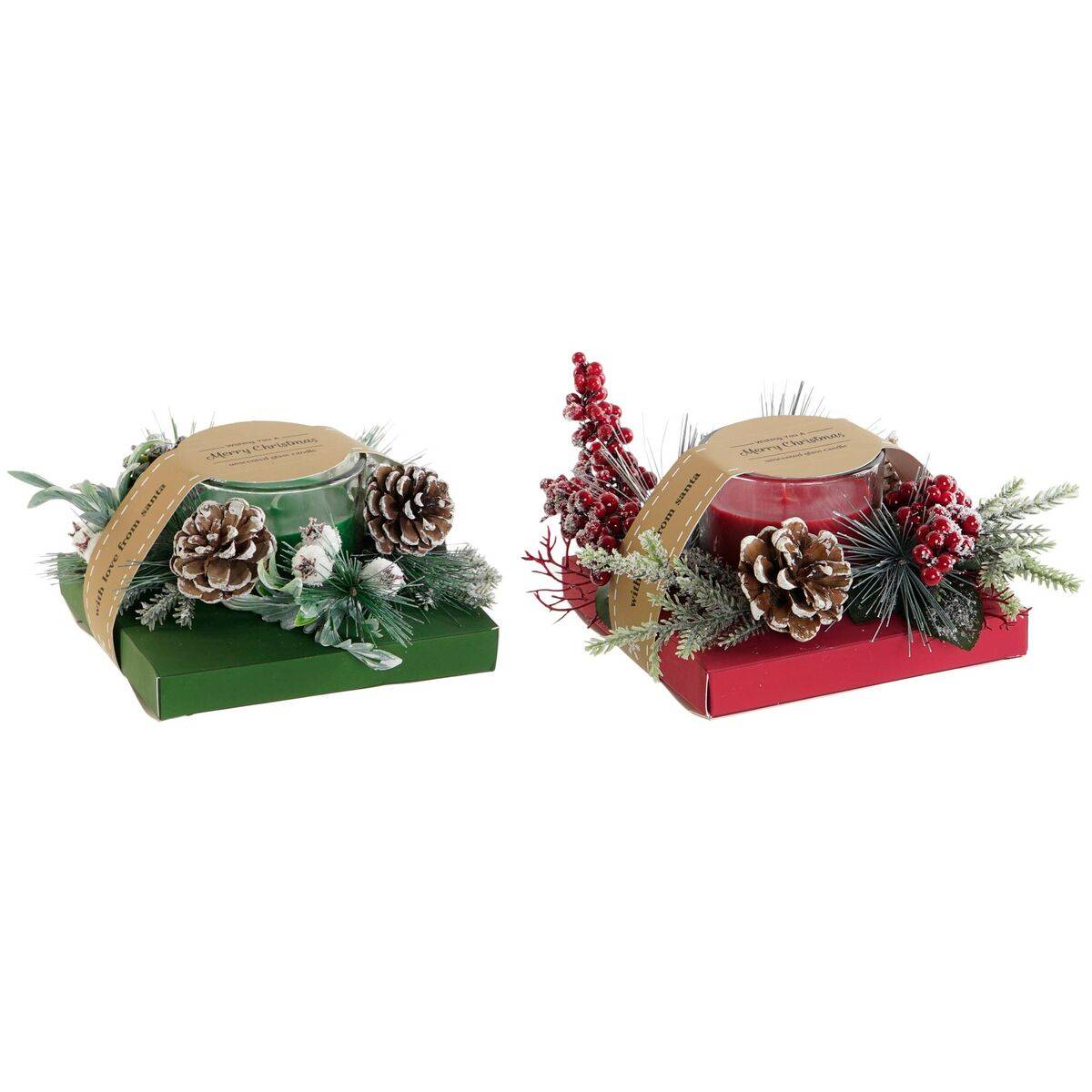 Vela DKD Home Decor Rojo Verde 20 x 20 x 9 cm 8 x 8 x 9 cm (2 Unidades)