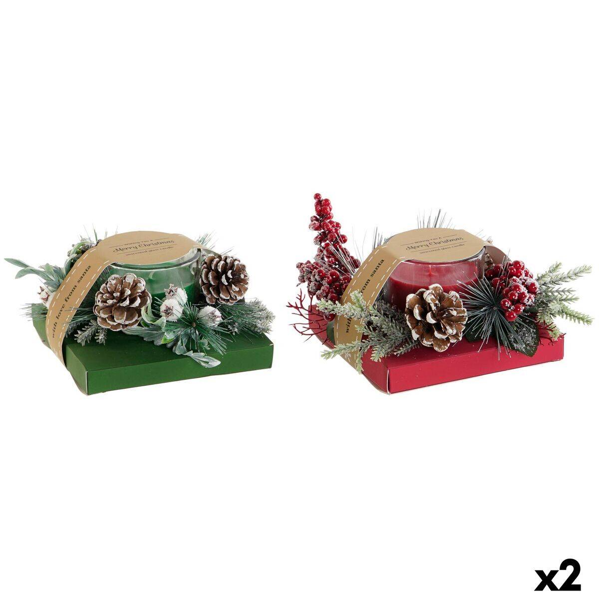 Vela DKD Home Decor Rojo Verde 20 x 20 x 9 cm 8 x 8 x 9 cm (2 Unidades)