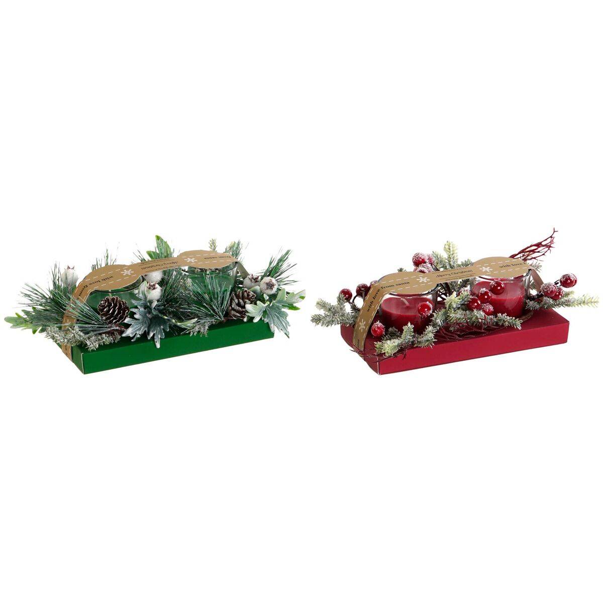 Vela DKD Home Decor Rojo Verde 5,5 x 5,5 x 6,5 cm (2 Unidades)