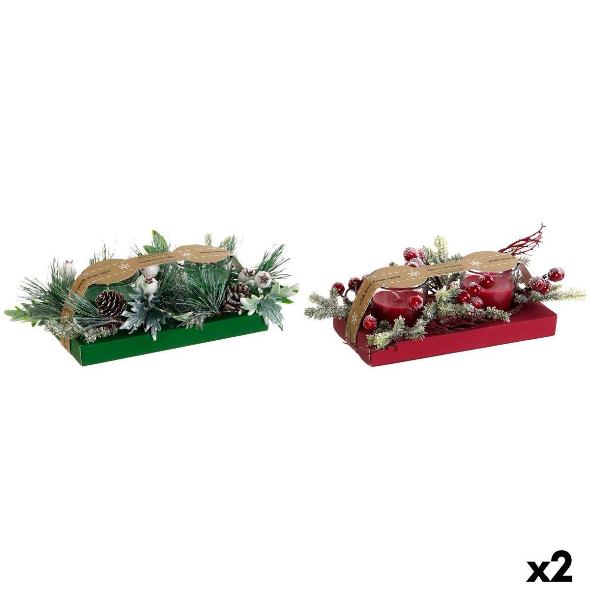 Vela DKD Home Decor Rojo Verde 5,5 x 5,5 x 6,5 cm (2 Unidades)