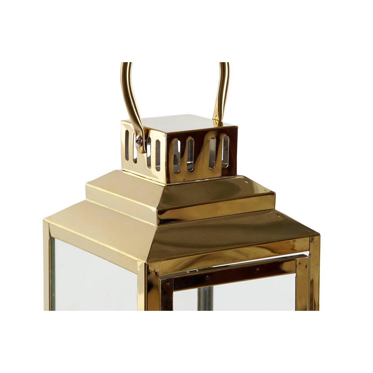 Farol DKD Home Decor Dorado Plateado Aluminio Cristal 14 x 14 x 35 cm (2 Unidades)