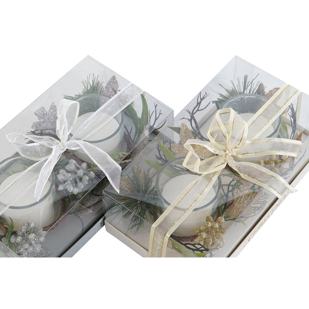 Set de Velas DKD Home Decor Dorado Plateado Navidad 10 x 10 x 7 cm (2 Unidades)