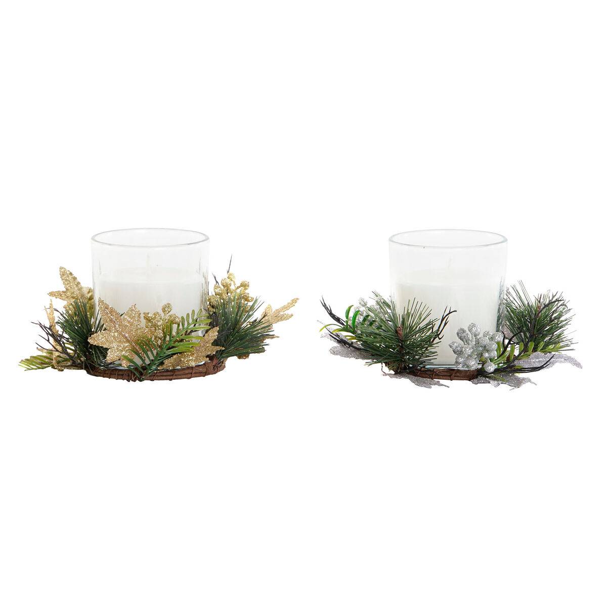 Vela DKD Home Decor Dorado Plateado Navidad 15 x 15 x 5 cm (2 Unidades)