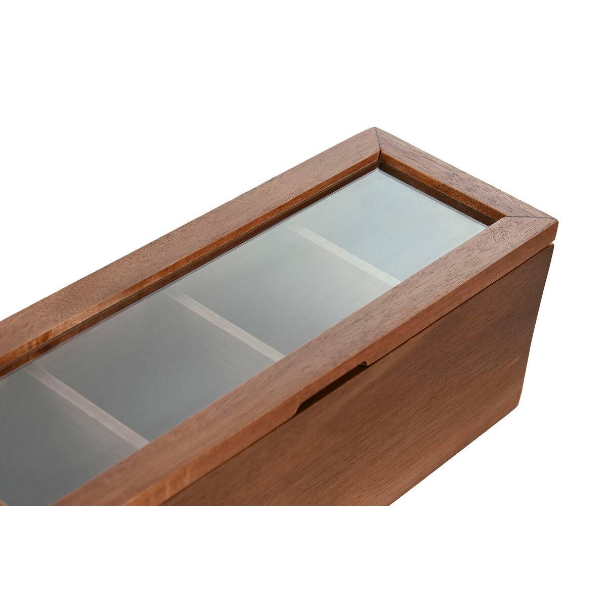 Caja para Infusiones Home ESPRIT Natural Cristal Madera de acacia 26,5 x 9 x 9 cm