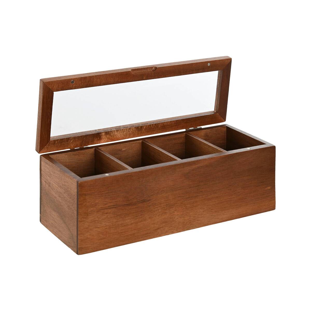 Caja para Infusiones Home ESPRIT Natural Cristal Madera de acacia 26,5 x 9 x 9 cm