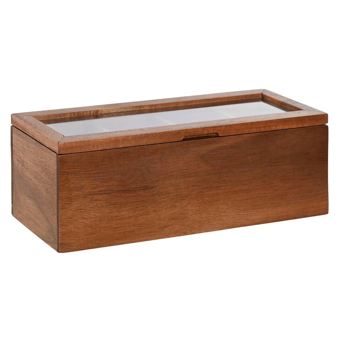 Caja para Infusiones Home ESPRIT Natural Cristal Madera de acacia 26,5 x 9 x 9 cm