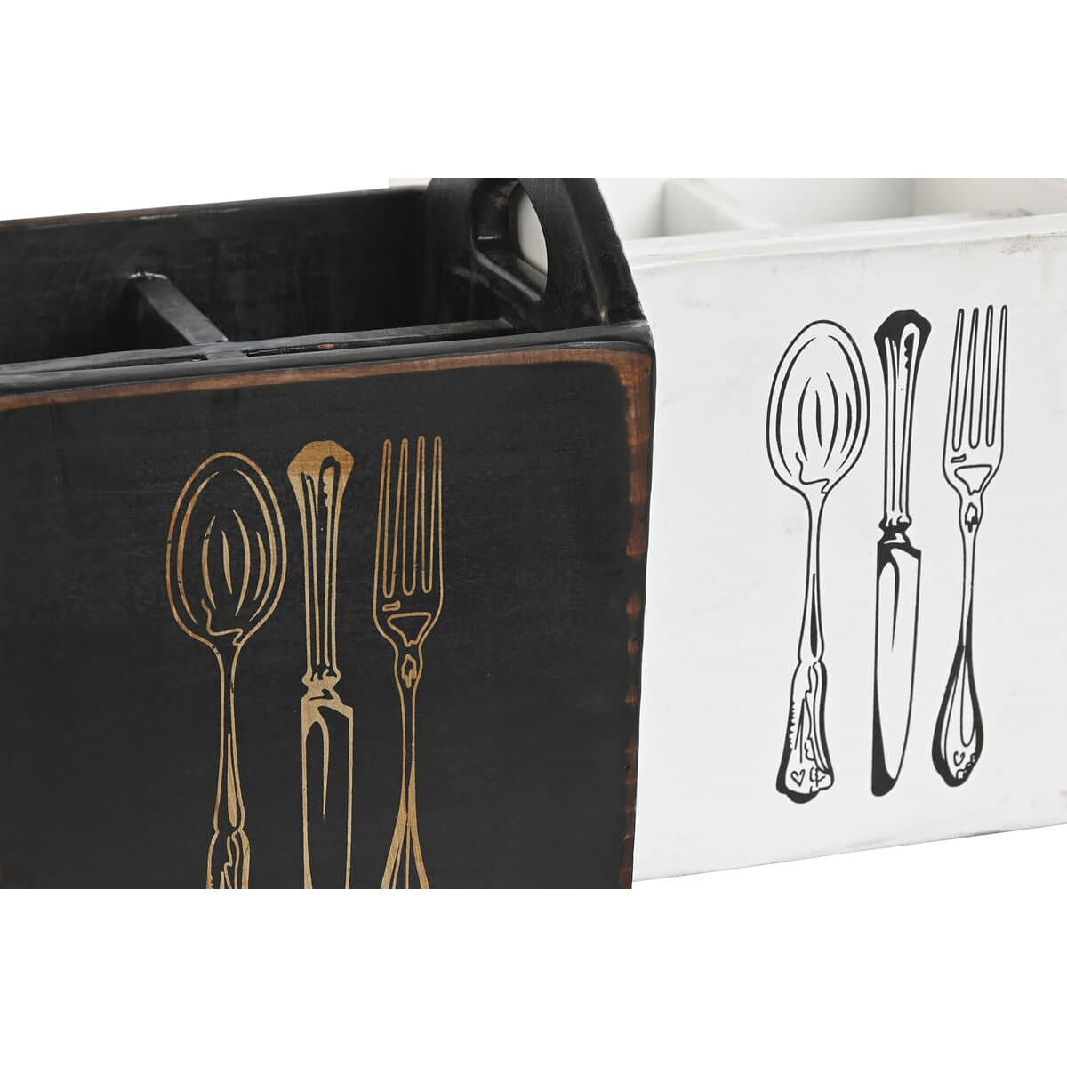 Cesto para cubiertos Home ESPRIT Blanco Negro Madera de abeto 15 x 15 x 18 cm