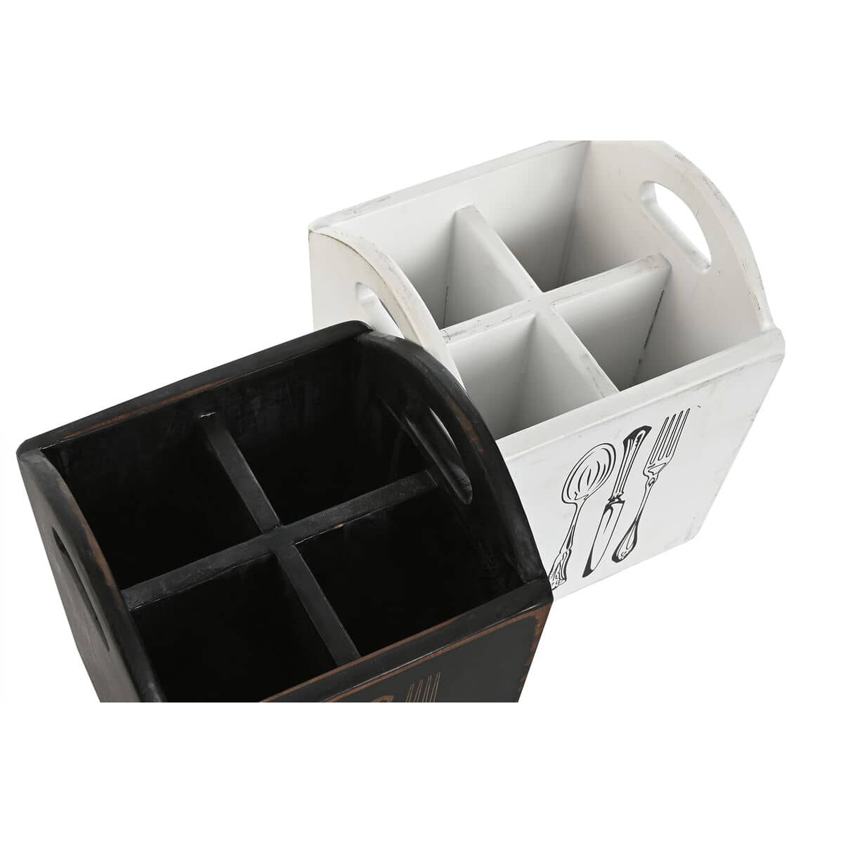 Cesto para cubiertos Home ESPRIT Blanco Negro Madera de abeto 15 x 15 x 18 cm