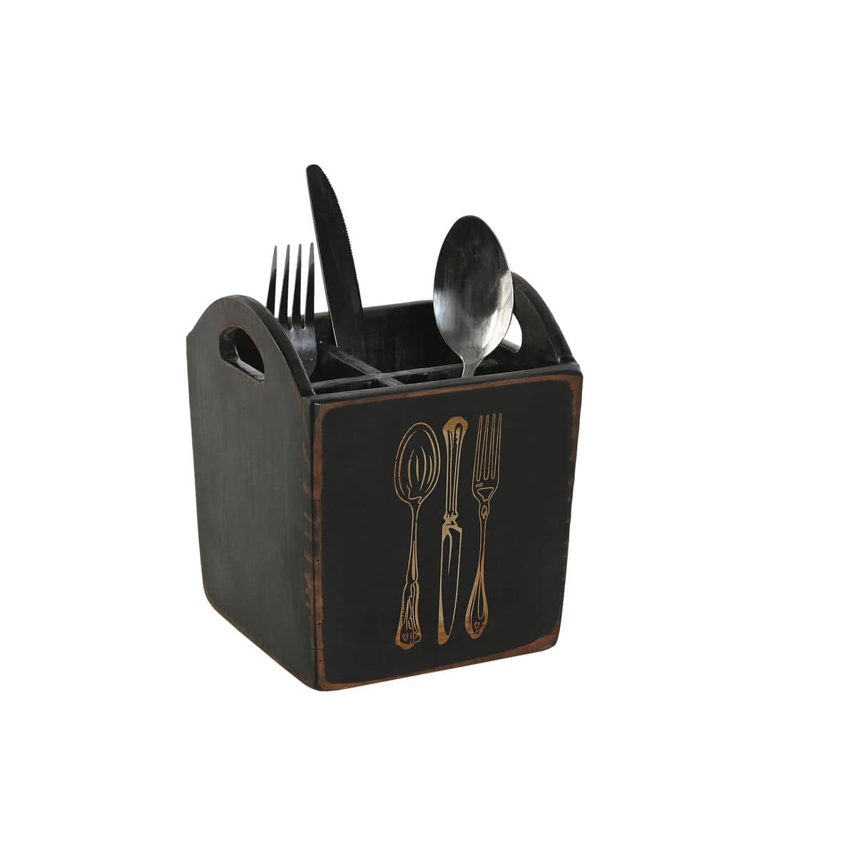 Cesto para cubiertos Home ESPRIT Blanco Negro Madera de abeto 15 x 15 x 18 cm
