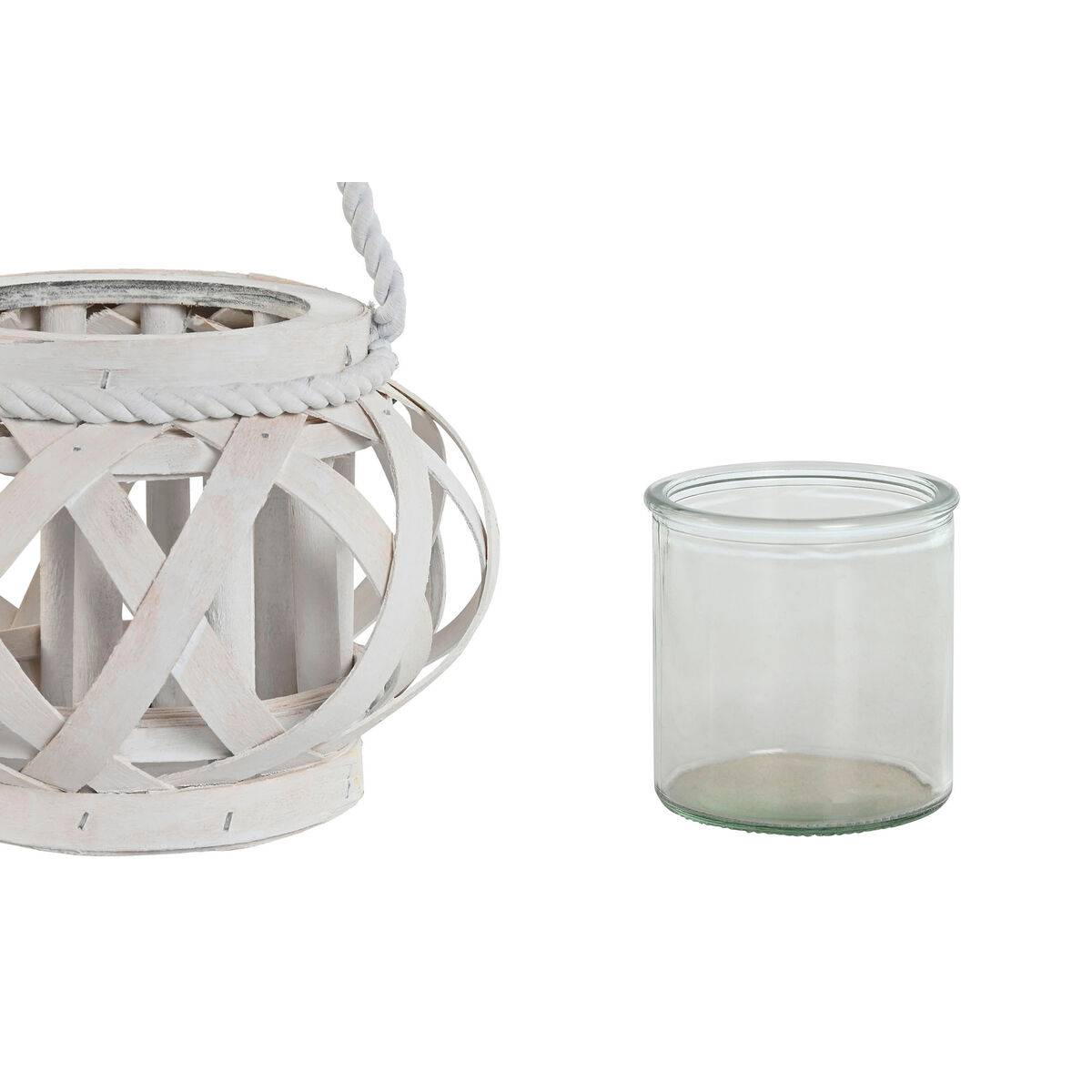Portavelas Home ESPRIT Blanco Madera Cristal 18 x 18 x 13 cm