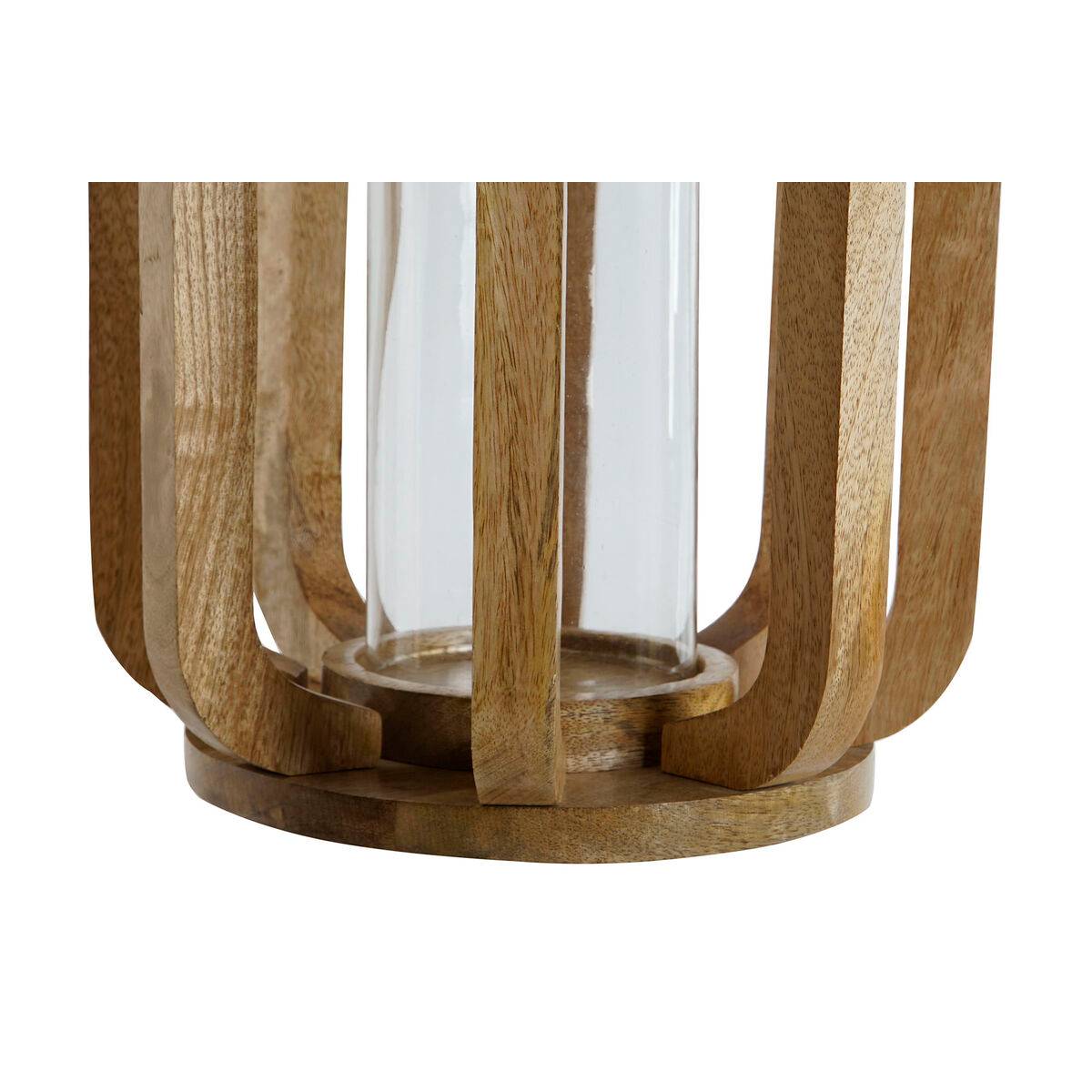 Portavelas Home ESPRIT Natural Cristal Madera de mango