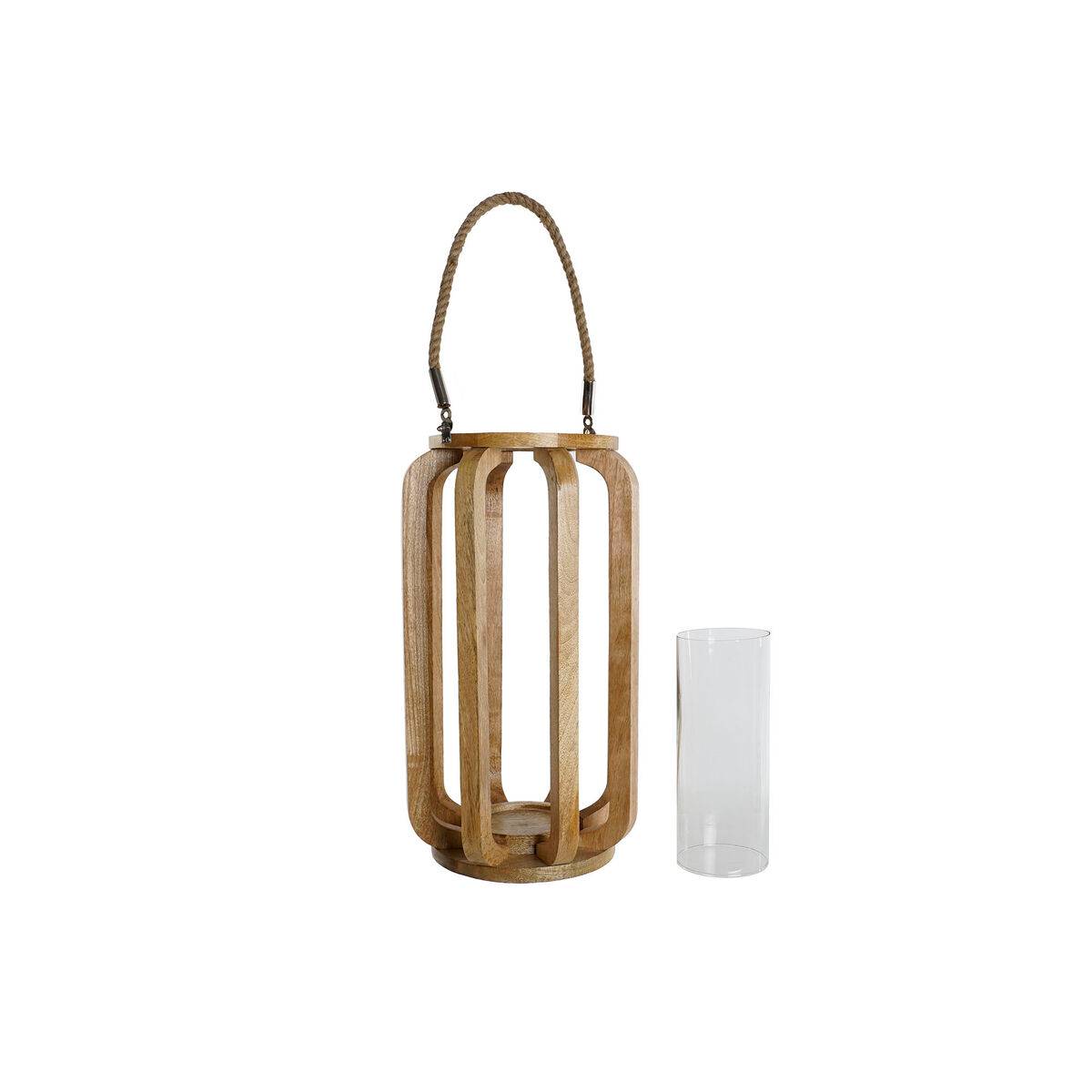 Portavelas Home ESPRIT Natural Cristal Madera de mango