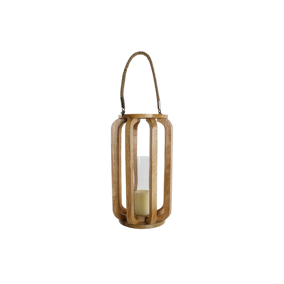 Portavelas Home ESPRIT Natural Cristal Madera de mango
