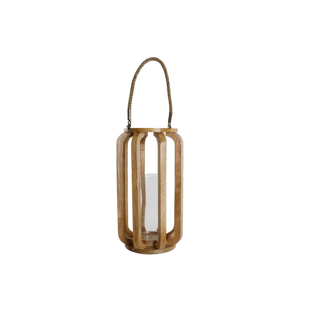Portavelas Home ESPRIT Natural Cristal Madera de mango