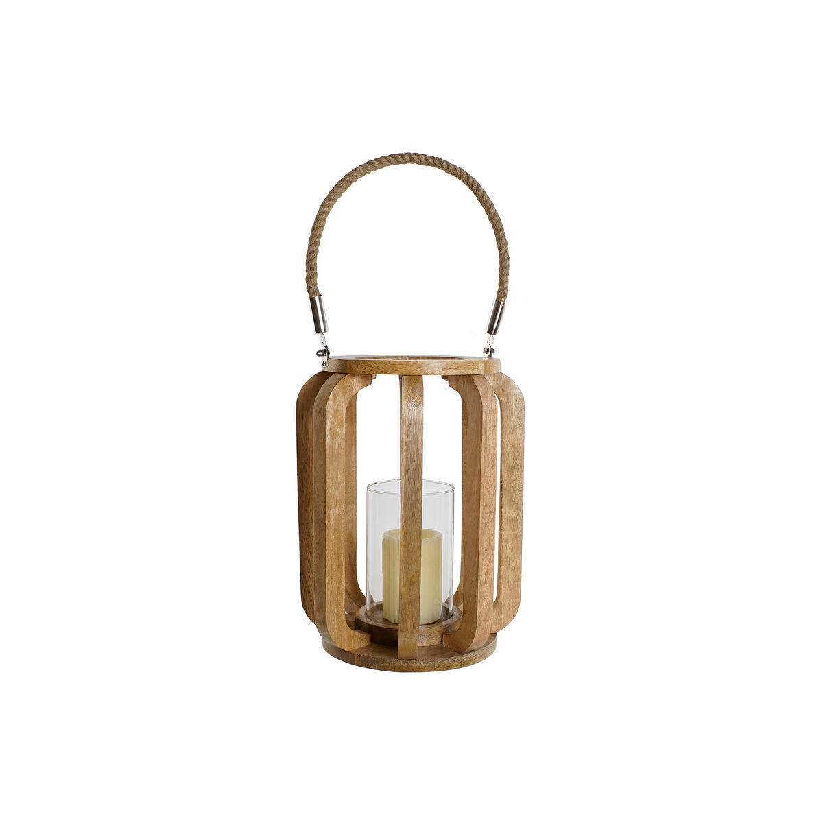 Portavelas Home ESPRIT Natural Cristal Madera de mango 25 x 25 x 35 cm