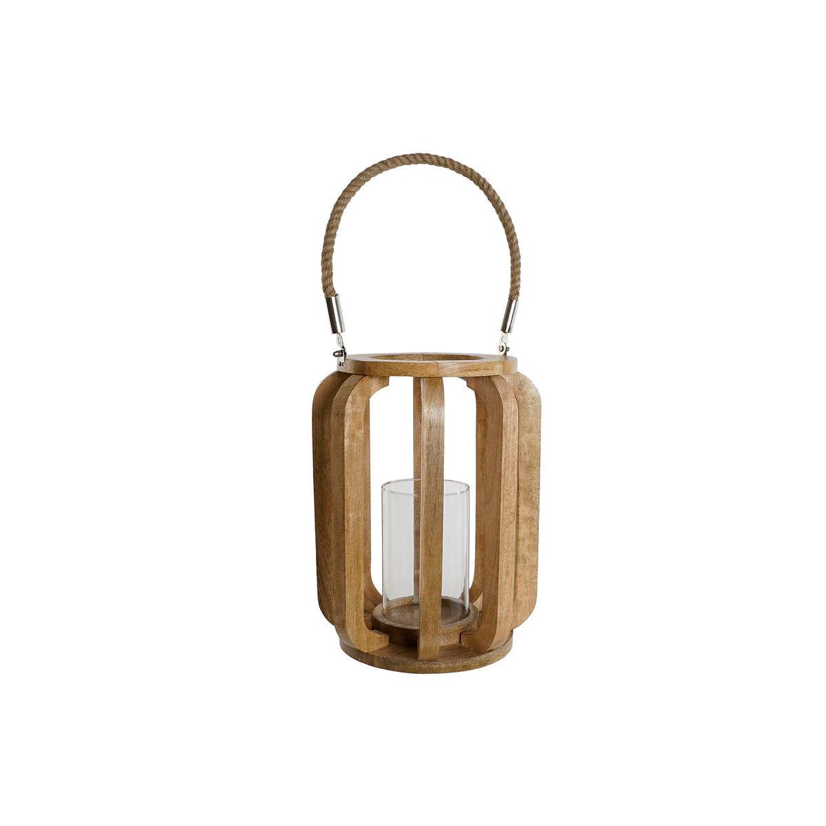 Portavelas Home ESPRIT Natural Cristal Madera de mango 25 x 25 x 35 cm
