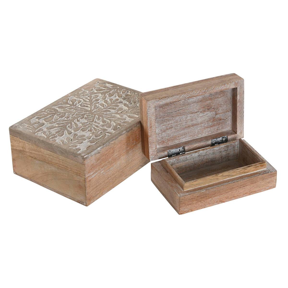 Caja-Joyero Home ESPRIT Blanco Natural Madera de mango (2 Piezas)
