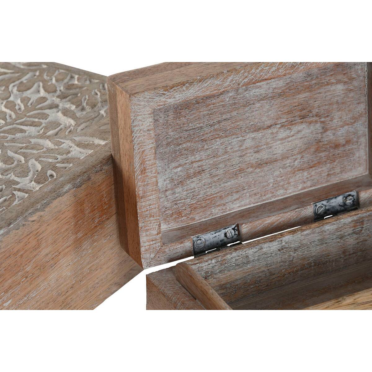 Caja-Joyero Home ESPRIT Blanco Natural Madera de mango (2 Piezas)