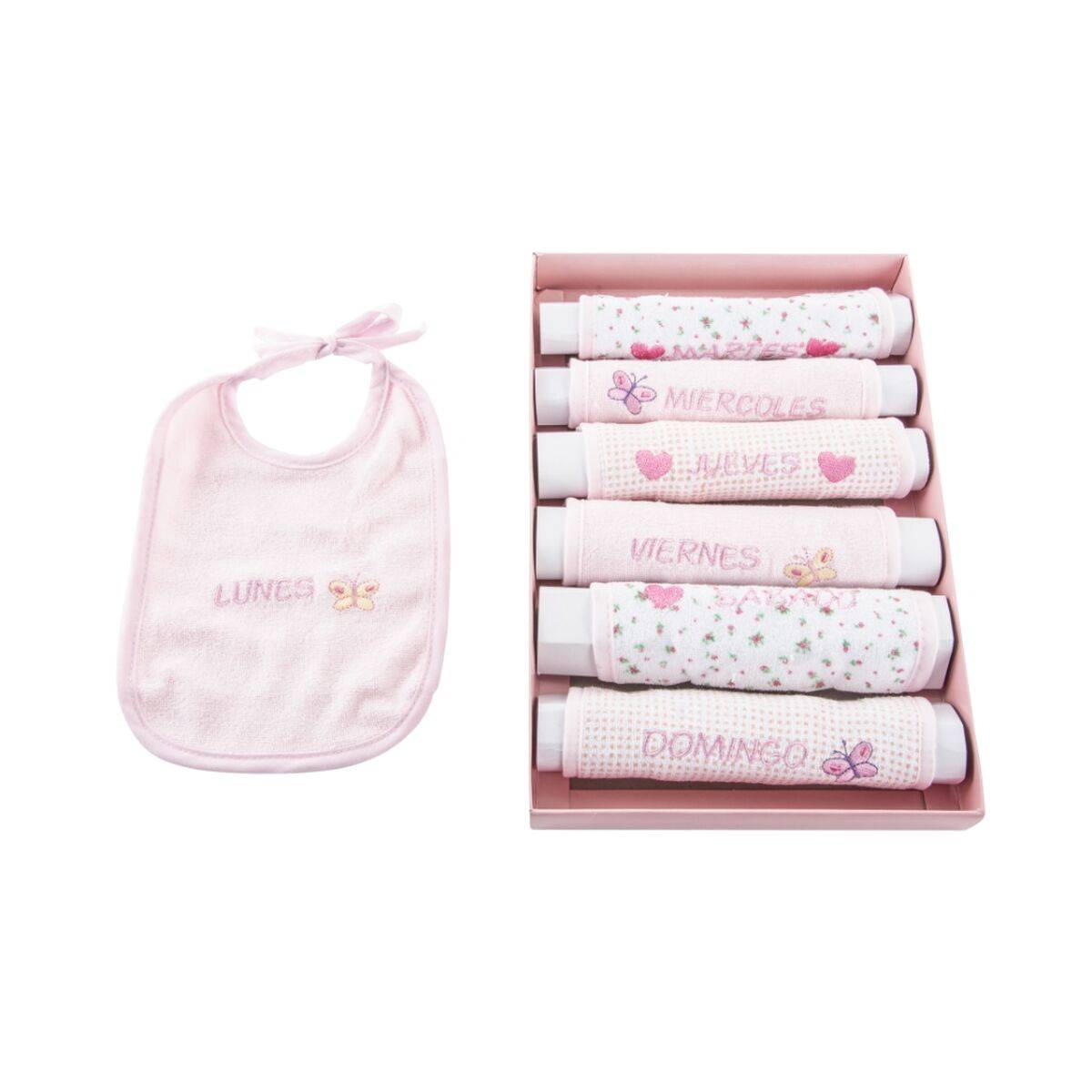 Set de Baberos Home ESPRIT Azul Rosa Algodón 19 x 29 x 3 cm (4 Unidades)