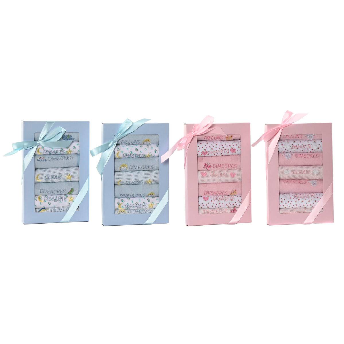 Set de Baberos Home ESPRIT Rosa Azul cielo Algodón 19 x 29 x 3 cm (4 Unidades)