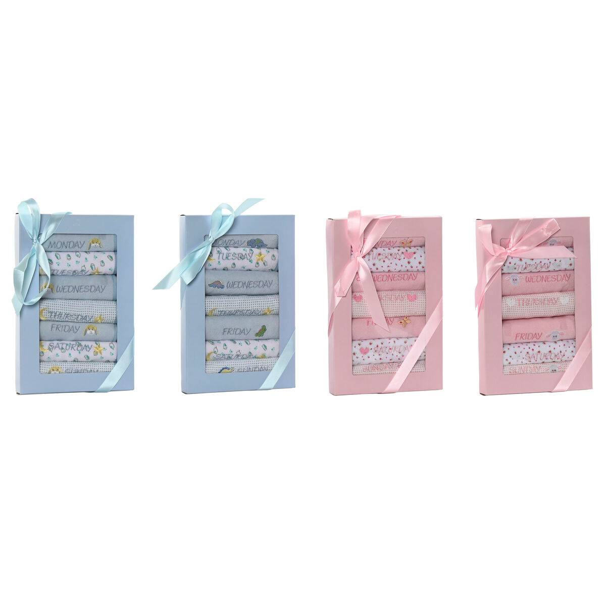 Set de Baberos Home ESPRIT Azul Rosa Algodón 19 x 29 x 3 cm (4 Unidades)