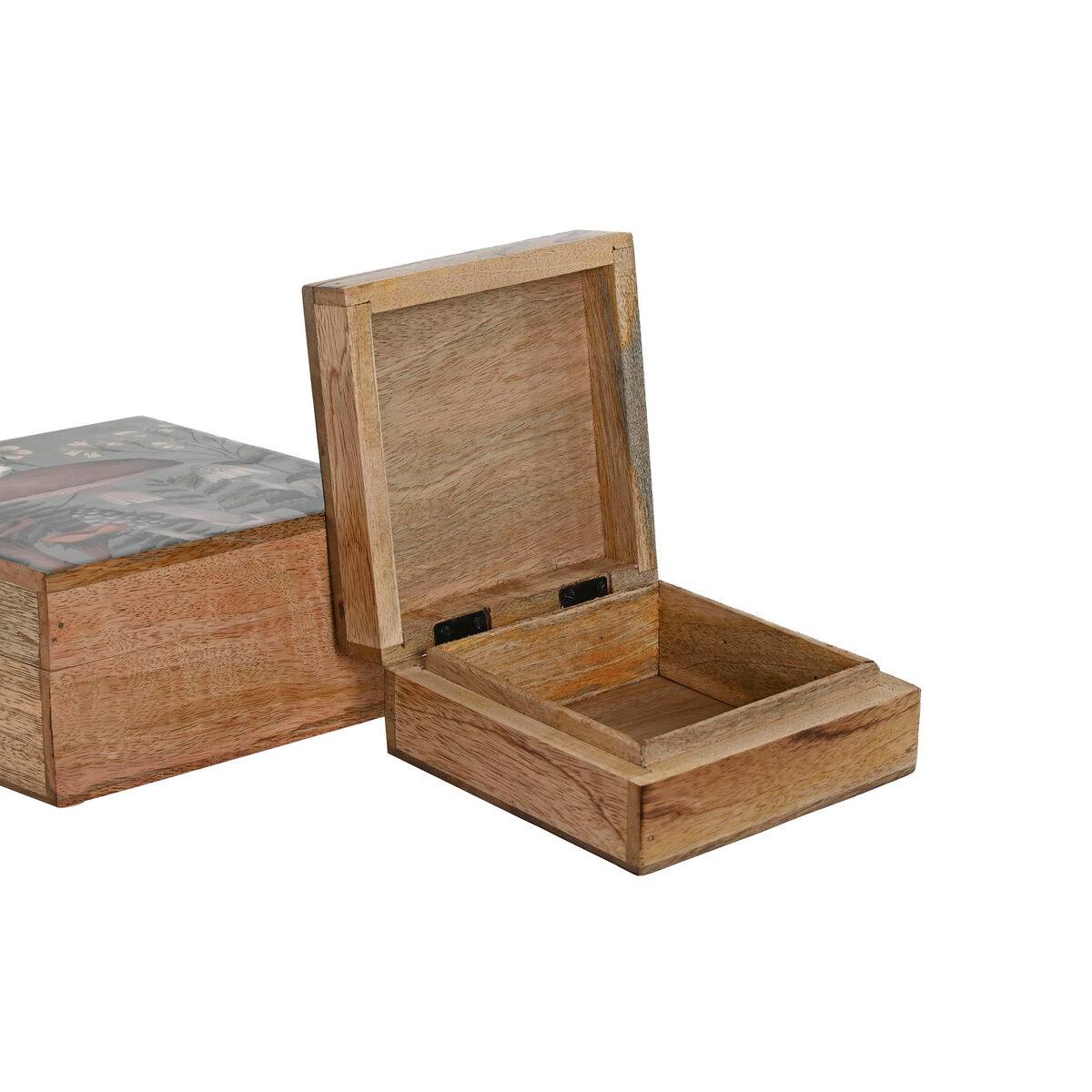 Caja-Joyero Home ESPRIT Azul Natural Madera de mango 18 x 18 x 9 cm (2 Piezas)