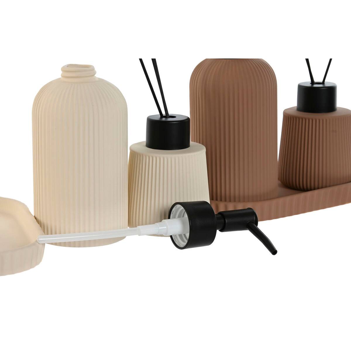 Set de Baño Home ESPRIT Crema Terracota ABS Dolomita 17 x 9 x 2 cm 3 Piezas (2 Unidades)