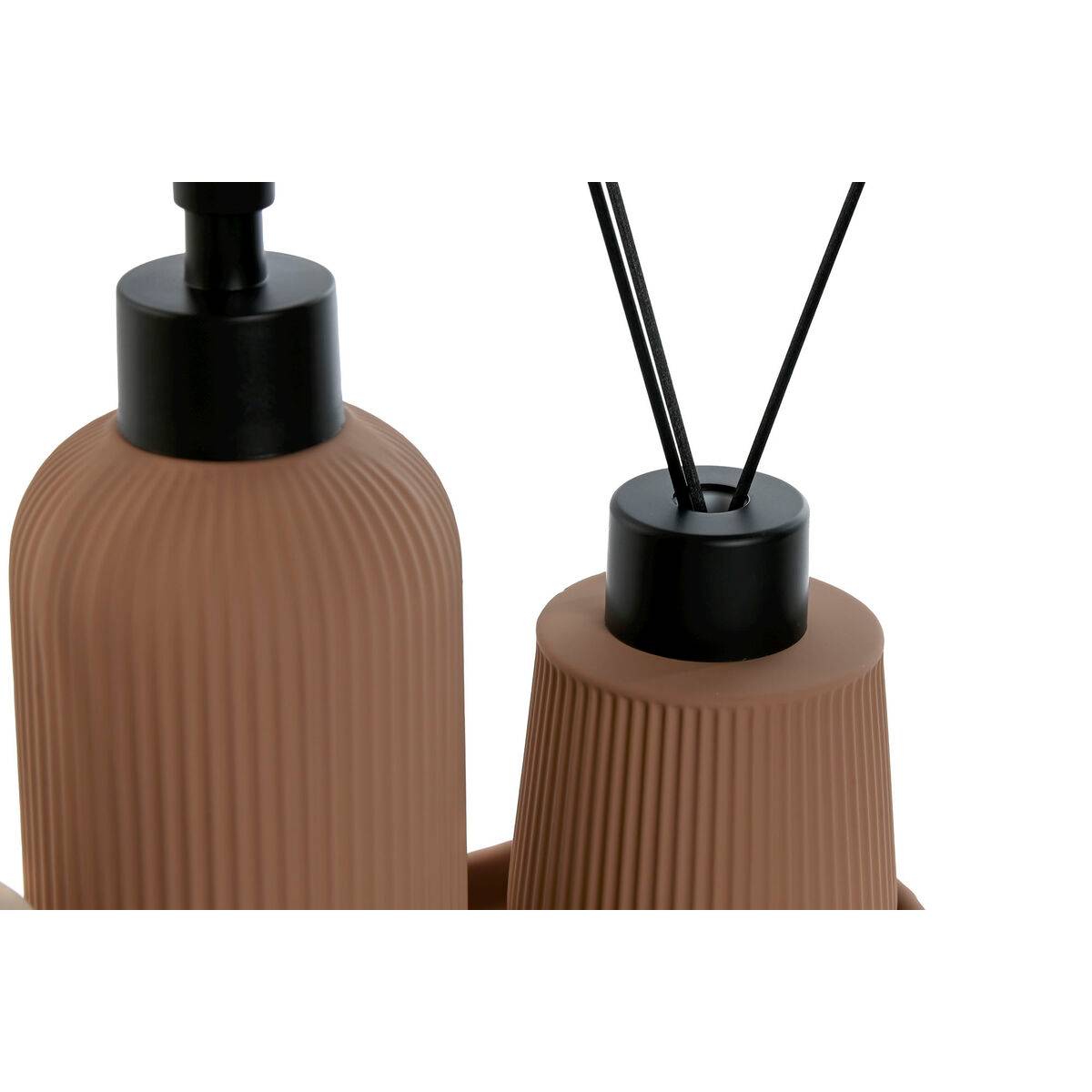 Set de Baño Home ESPRIT Crema Terracota ABS Dolomita 17 x 9 x 2 cm 3 Piezas (2 Unidades)