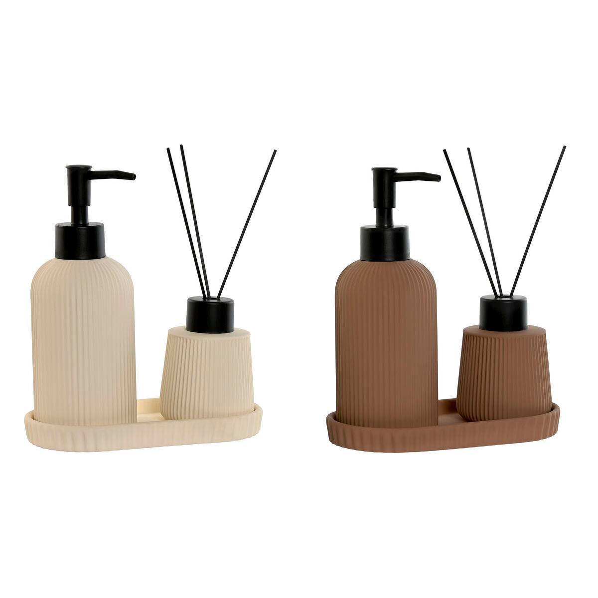 Set de Baño Home ESPRIT Crema Terracota ABS Dolomita 17 x 9 x 2 cm 3 Piezas (2 Unidades)