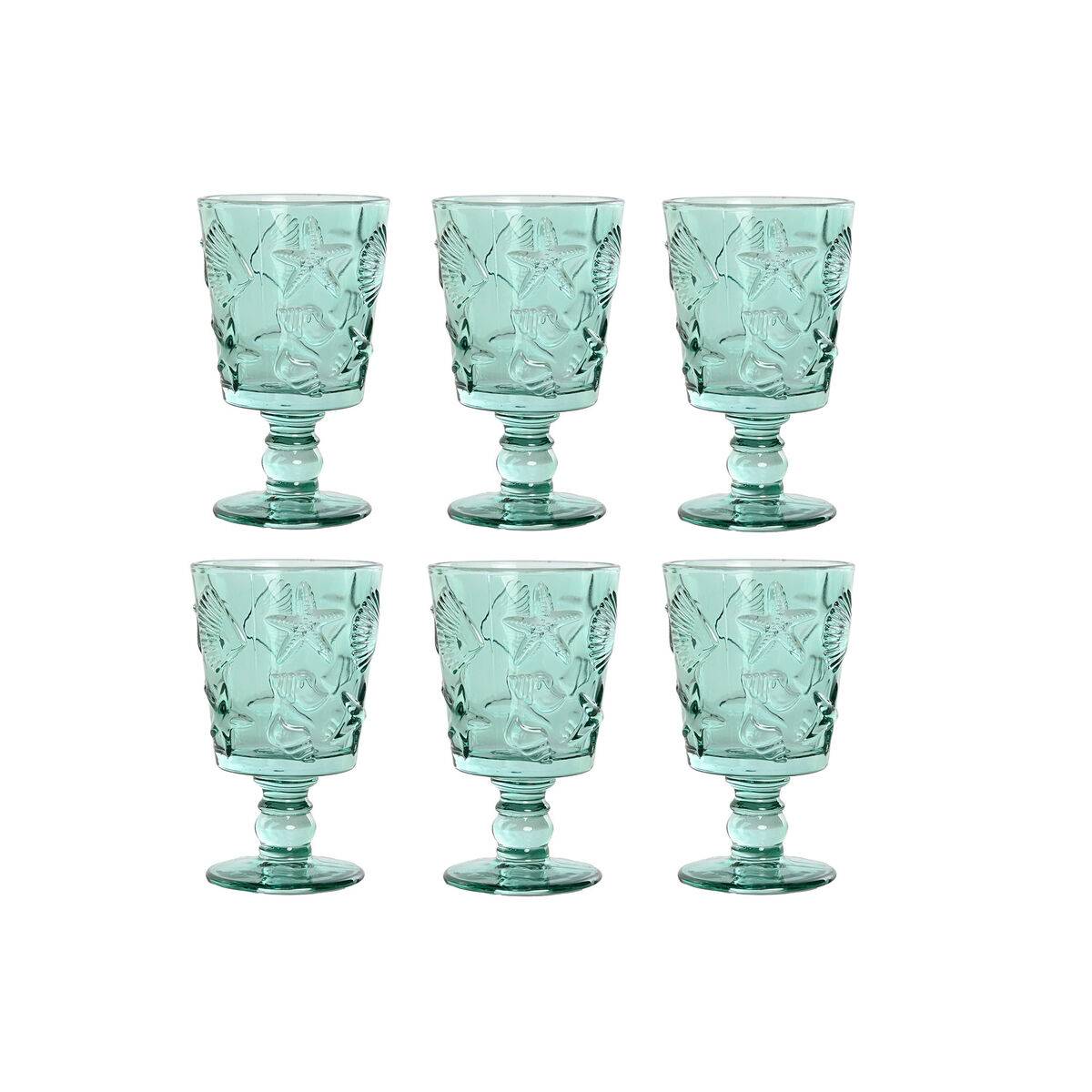Set de Copas Home ESPRIT Turquesa Cristal 345 ml (6 Unidades)