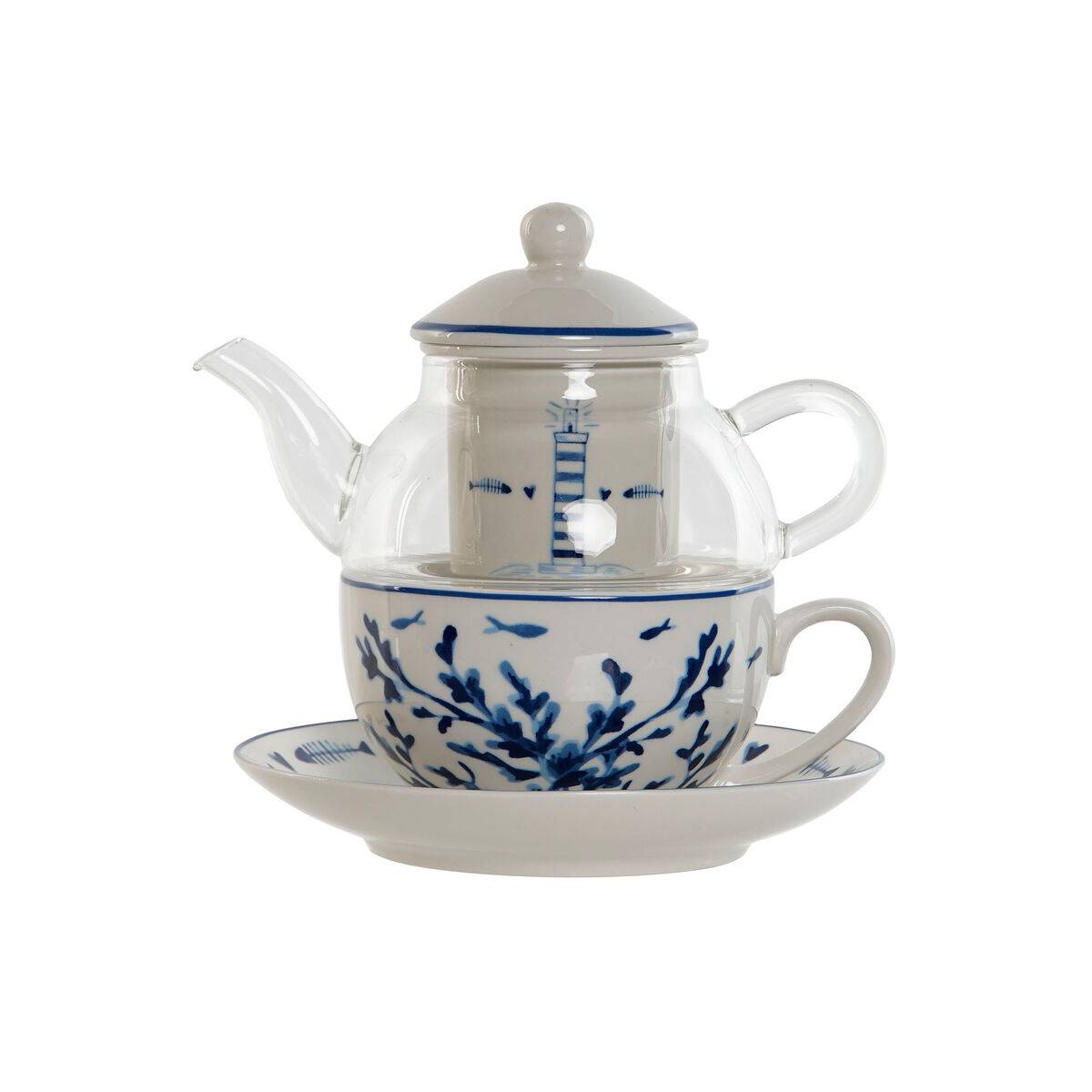 Tetera Home ESPRIT Azul Blanco Cristal Porcelana