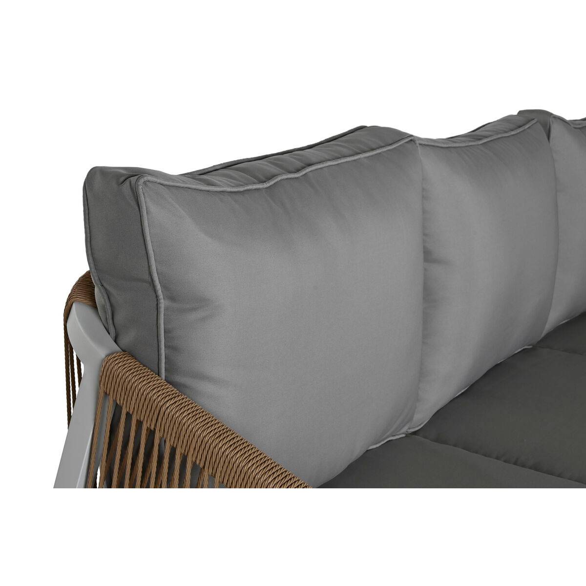 Conjunto de Mesa con 3 Sillones Home ESPRIT Blanco Natural Gris claro 189 x 73 x 84 cm (4 Piezas)