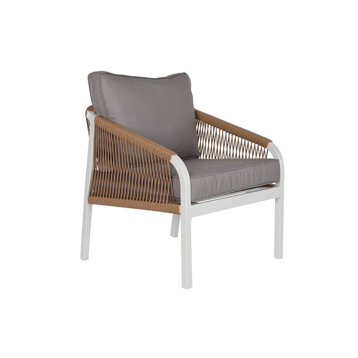 Conjunto de Mesa con 3 Sillones Home ESPRIT Blanco Natural Gris claro 189 x 73 x 84 cm (4 Piezas)
